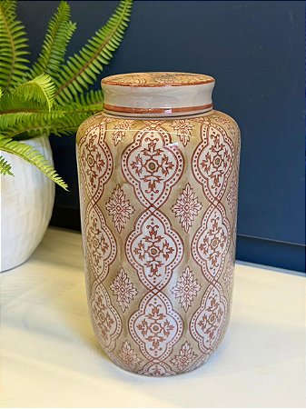 Potiche - Cerâmica - Bege e Rose - 24CM