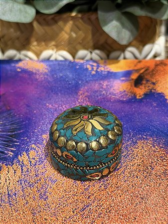 Porta Joias - Metal - Feito à mão - Verde e Dourado - 4,5cm