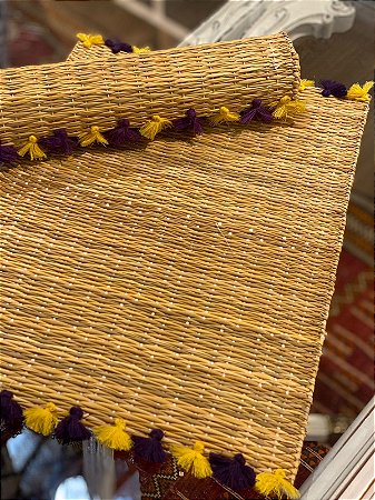 Jogo Americano - Marroquino - Palha - Individual - Amarelo e Roxo