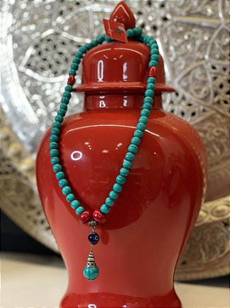 Colar Decorativo - Resina - Olho Grego -  Verde e Vermelho
