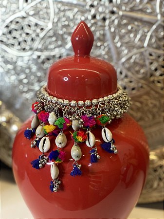 Colar - Decorativo - Metal - Concha - Prata  - 25CM