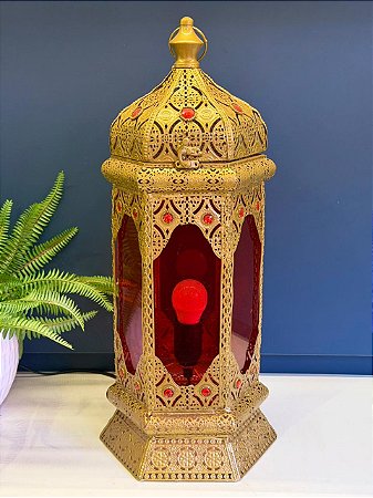 Lanterna Marroquina - Dourado e Vermelho - 54cm