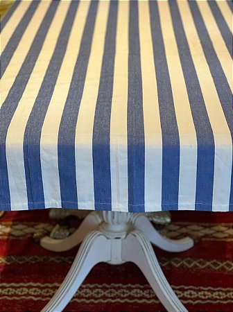 Toalha de Mesa - Retangular  - Algodão - Azul e Branco 3M