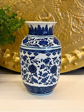 Vaso Decorativo - Azul e Branco - Cerâmica - 20CM