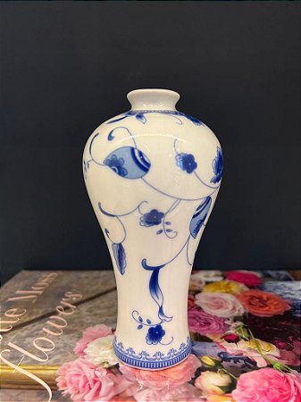 Vaso Decorativo - Azul e Branco - Ceramica 14CM