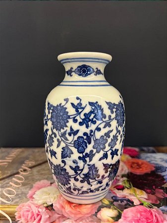 Vaso Decorativo - Azul e Branco - Ceramica 13CM