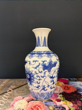 Vaso Decorativo - Azul e Branco - Ceramica 14CM