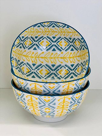 Bowl - Azul e Amarelo - Cerâmica - Tamanho Médio
