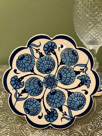 Porta Copos - Descanso Turco - Cerâmica - Azul