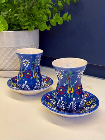 Copo Turco - Pares - Cerâmica - Pintado à mão - Azul
