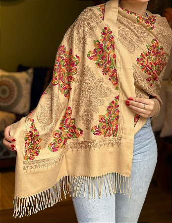 Echarpe Pashmina Bordada - Arabesco - Fendi - Marrocos For You | Decoração  e Vestuário - Étnico
