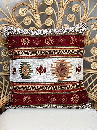 Capa Para Almofada - Jacquard - Branco e Vermelho - Tassel