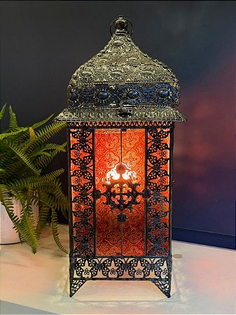 Lanterna Marroquina - Chumbo e Vermelho - 52CM