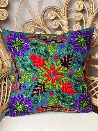 Capa de Almofada Bordada 45x45 Azul Escuro