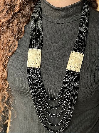 Colar - Miçanga e Osso - Preto