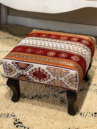 Banqueta Jacquard Turquia - Branco, Laranja e Vermelho