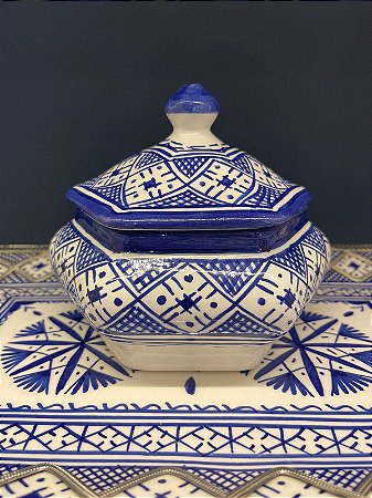 Pote Marroquino - Branco Com Detalhe Azul - Ceramica