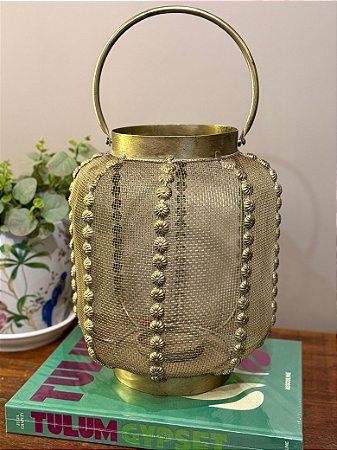 Lanterna - Porta Velas - Metal - Ouro Velho