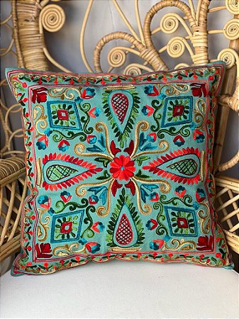 Capa de Almofada Bordada 45x45 Verde