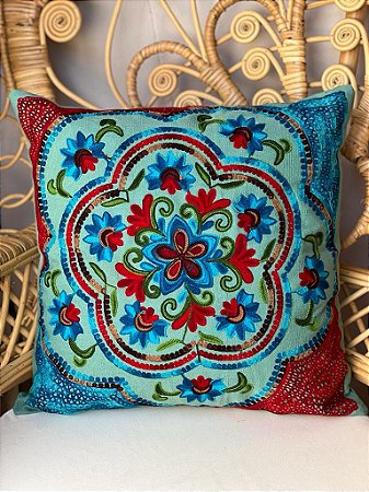 Capa de Almofada Bordada 45x45 Verde