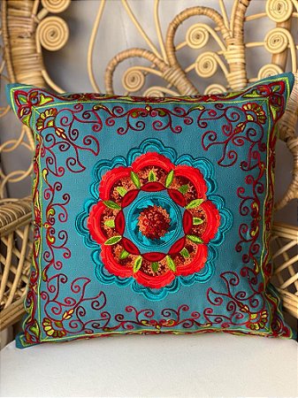 Capa de Almofada Bordada 45x45 Azul Escuro