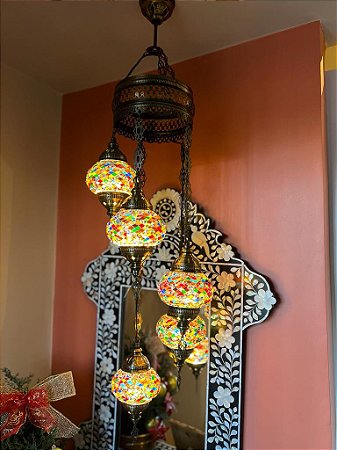 Luminária de Teto - 5 Globos - Turca - Colorida - Marrocos For You |  Decoração e Vestuário - Étnico