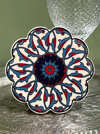 Porta Copos - Descanso Turco - Cerâmica -  Azul Fundo Branco