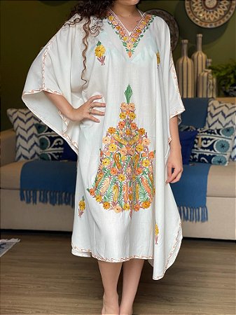 Kaftan - Bordado Branco  - Tamanho Único