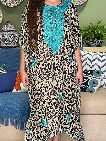 Kaftan  - Bordado - Animal Print - Tamanho Único