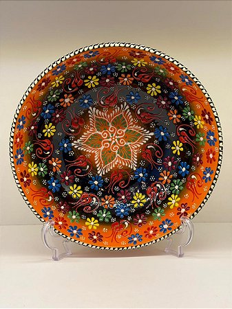 Saladeira - Cerâmica - Turquia - Pintura Alto Relevo - Tamanho Grande - Laranja e Preto