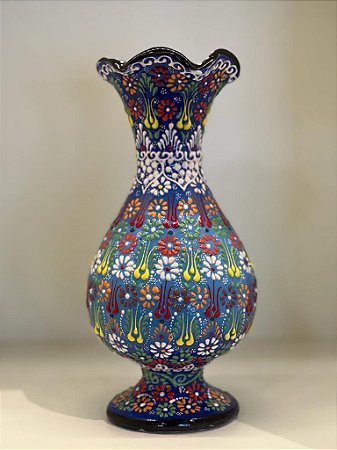 Vaso Decorativo - Azul   - Ceramica - Alto Relevo -  Turquia - 24CM