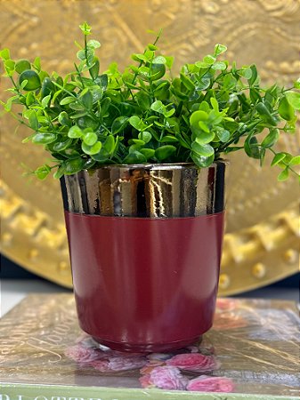 Cachepot em Cerâmica - Vermelho Queimado com Dourado -  15CM