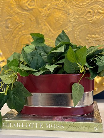 Cachepot em Cerâmica - Vermelho Queimado com Prata -  25CM