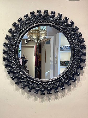 Espelho - Madeira - Entalhada - Preto Vintage