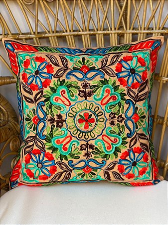 Capa de Almofada Bordada 45x45 Terracota