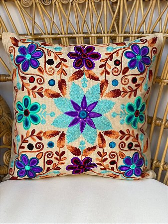 Capa de Almofada Bordada 45x45 Bege