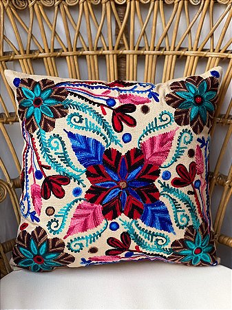 Capa de Almofada Bordada 45x45 Bege