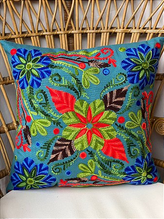 Capa de Almofada Bordada 45x45 Azul Escuro