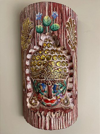 Buda Esculpido - Rosto em Madeira - Pintado à mão