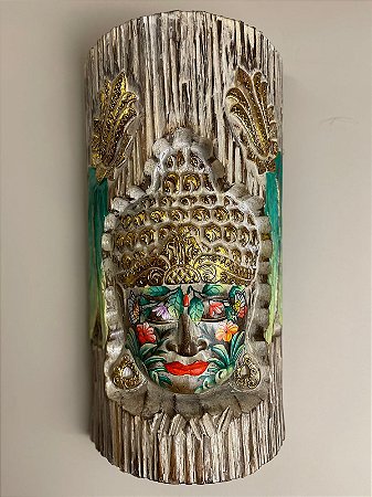 Buda Esculpido - Rosto em Madeira - Pintado à mão