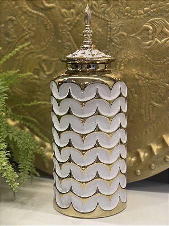 Potiche - Ceramica - Branco com Dourado - 40,5CM