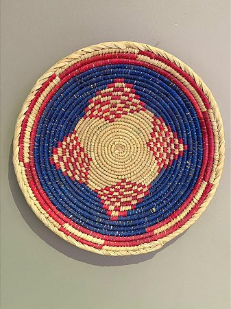 Cesto de Palha - Azul e Rosa