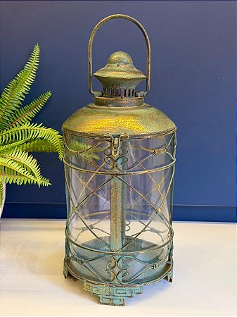 Lanterna - Metal - Verde e Dourada - 38CM