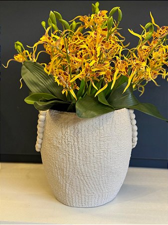 Cachepot em Cimento - Branco - Relevo - 24,5CM