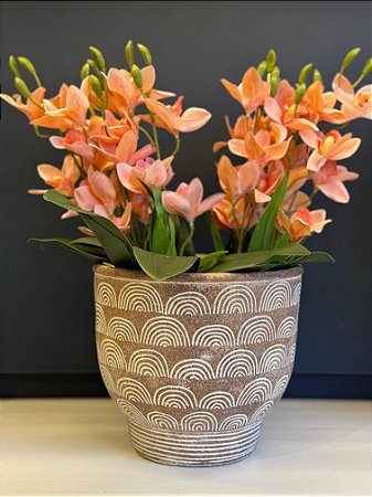 Cachepot em Cimento - Bege e Branco - Relevo -  23CM