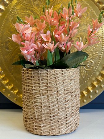 Cachepot em Cimento - Bege - Relevo -  22,5CM