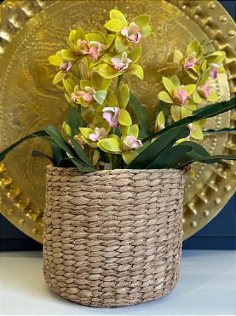 Cachepot em Cimento - Bege  - Relevo -  26,5CM