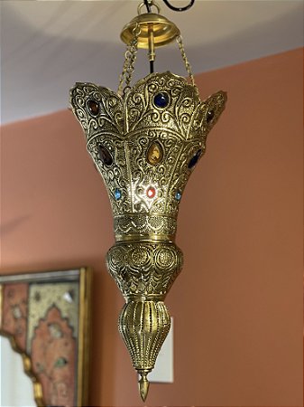 Luminária Indiana de Teto - Metal - Ouro Velho