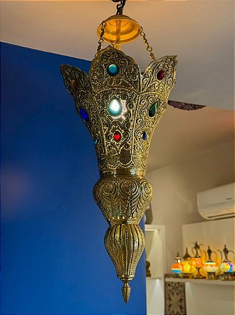 Luminária Indiana de Teto Metal Ouro Velho