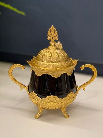 Açucareiro Turco - Metal - Dourado com Preto